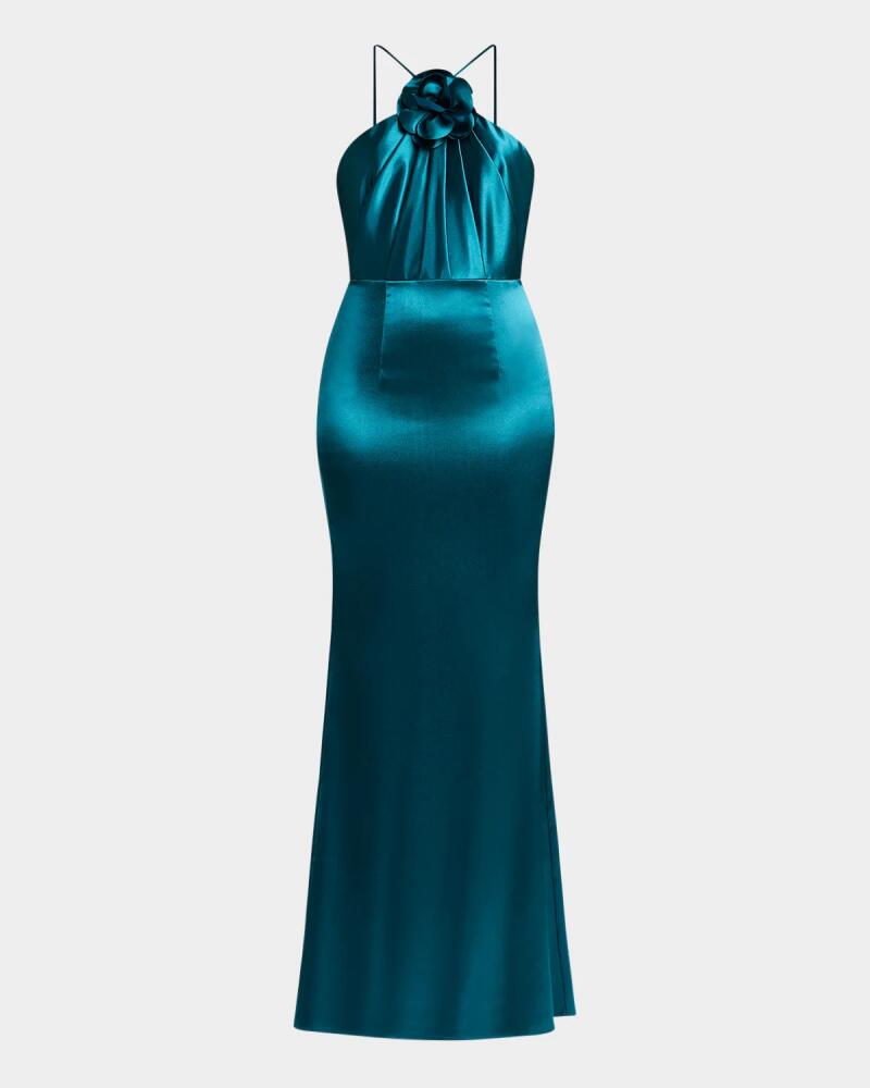 Zac Posen Pleated Satin Halter Gown Cover