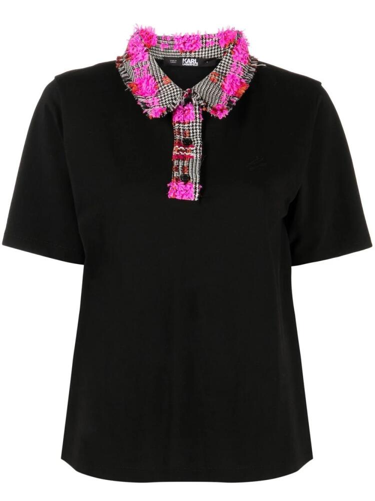 Karl Lagerfeld bouclé-collar polo shirt - Black Cover