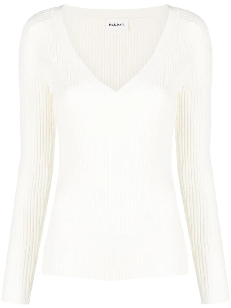 P.A.R.O.S.H. ribbed-knit V-neck jumper - White Cover