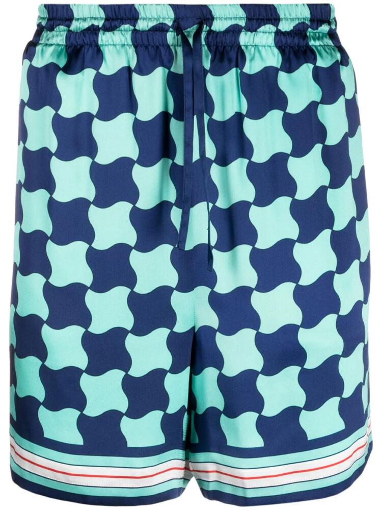 Casablanca Pool Tile-print silk shorts - Blue Cover