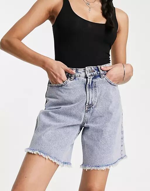 Miss Selfridge long line denim short in acid wash-Blue Cover