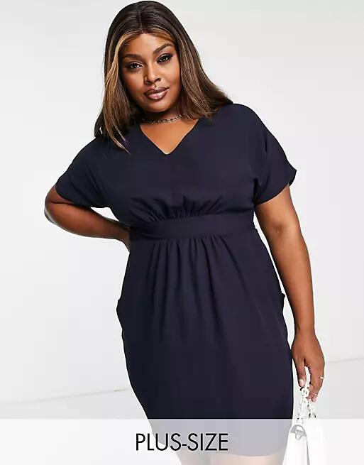 Closet London Plus belted tie waist mini dress in navy Cover