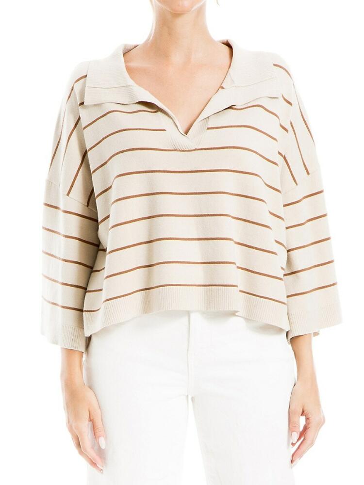 Max Studio Women's Striped Popover Top - White Cover