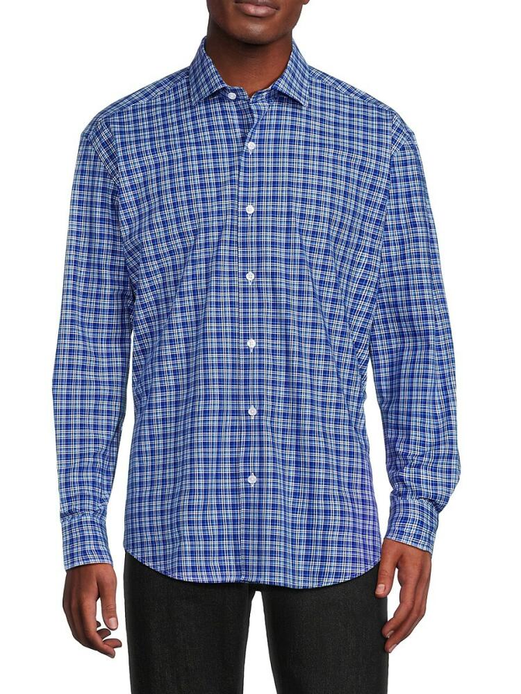 Bertigo Men's Plaid Long Sleeve Shirt - Navy White Cover