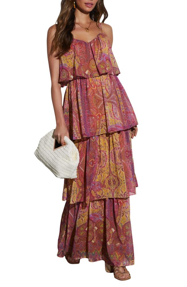 VICI Collection Phoebe Paisley Tiered Chiffon Maxi Dress in Multi Cover