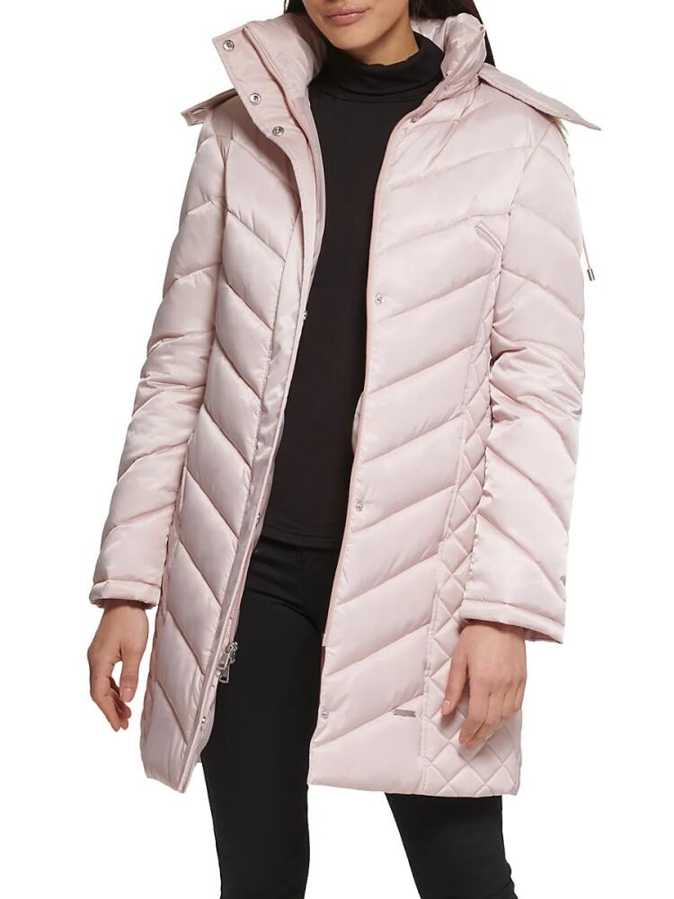 Kenneth Cole Women's Quilted Faux Fur Hood Heavyweight Puffer Coat - Rose Dust Cover