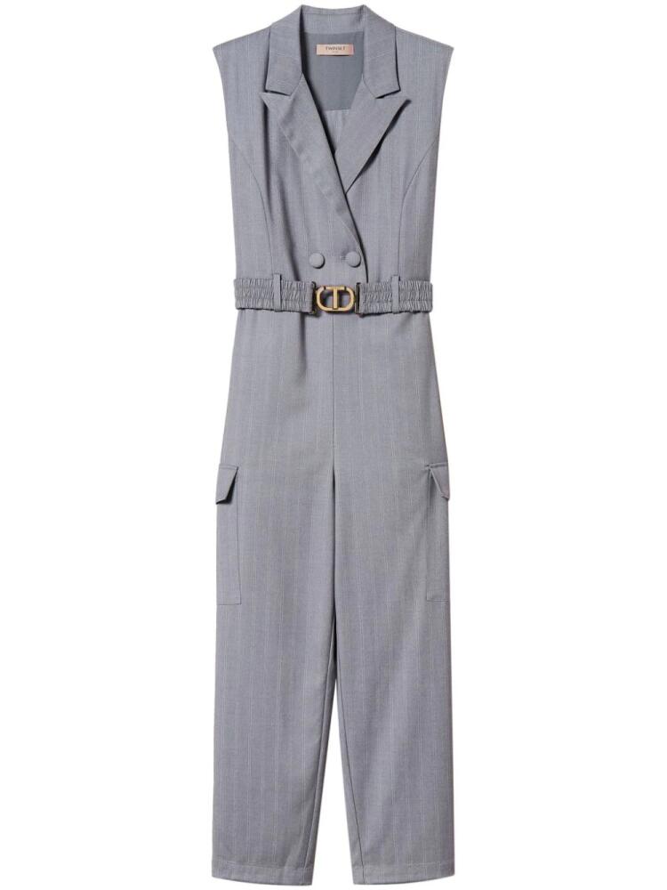 TWINSET pinstripe-pattern belted jumpsuit - Grey Cover