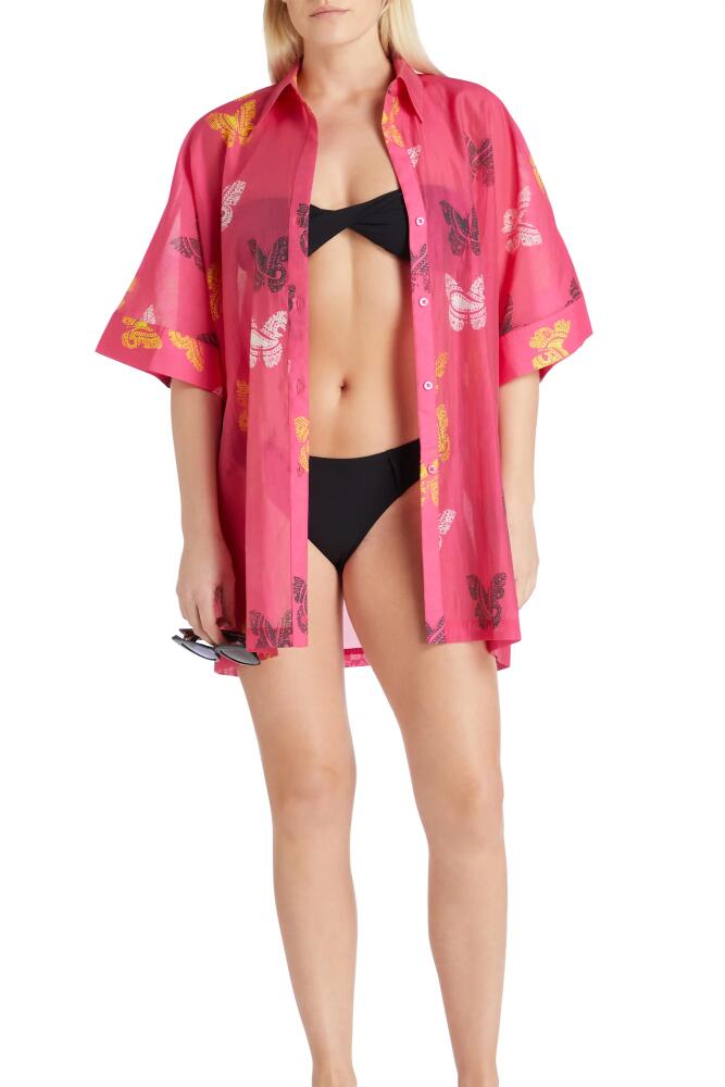 VALIMARE Sydney Printed Cover-up Shirtdress in Fuscia Cover