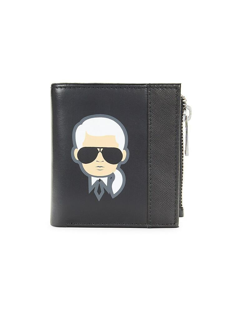 Karl Lagerfeld Paris Men's Graphic Leather Bi Fold Wallet - Black Cover