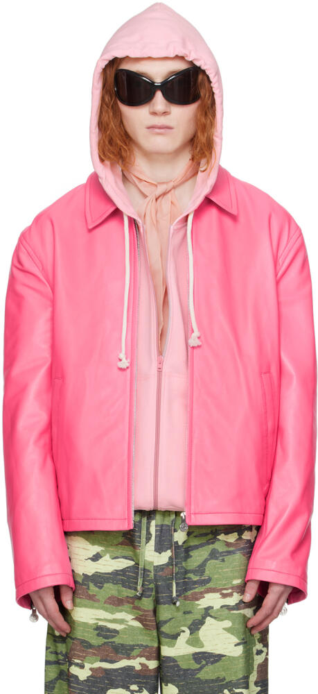 Acne Studios Pink Zip Leather Jacket Cover