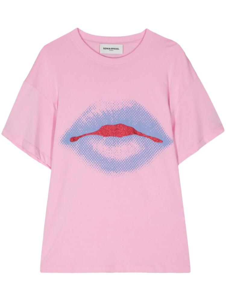 Sonia Rykiel lips-print cotton T-shirt - Pink Cover