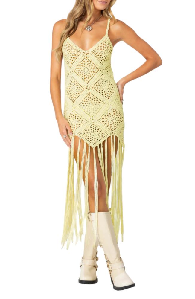 EDIKTED Fringe Open Knit Minidress in Yellow Cover