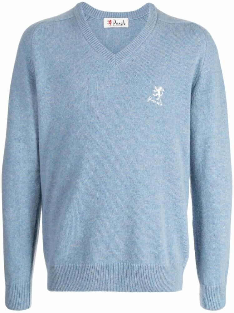 Pringle of Scotland logo-embroidered V-neck jumper - Blue Cover