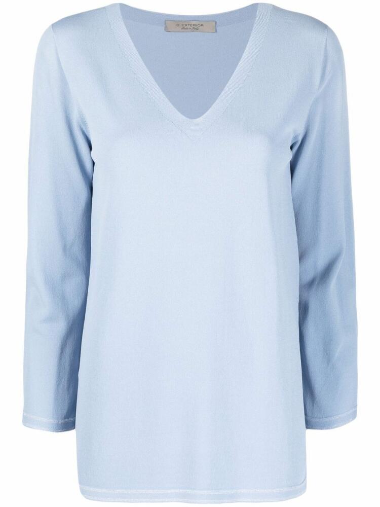 D.Exterior V-neck cropped-sleeve jumper - Blue Cover