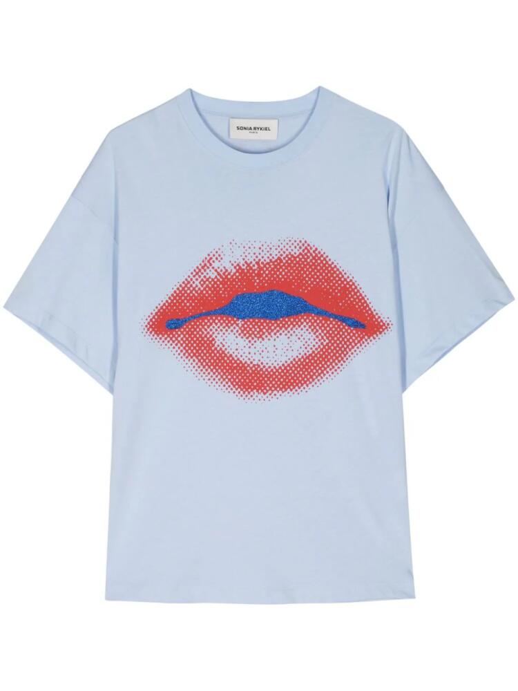 Sonia Rykiel lips-print cotton T-shirt - Blue Cover