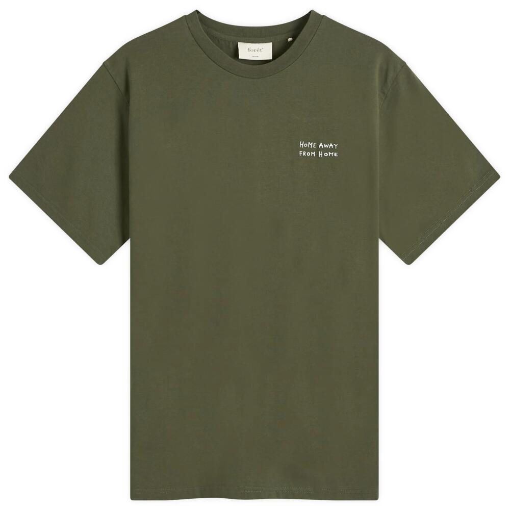 Foret Men's Abode Embroidered T-Shirt in Dark Moss/Cloud Cover