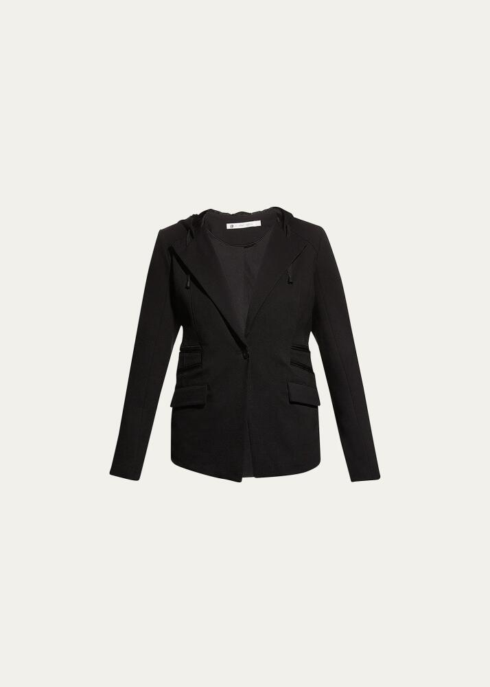 Blanc Noir Hooded Single-Button Moto Blazer Cover