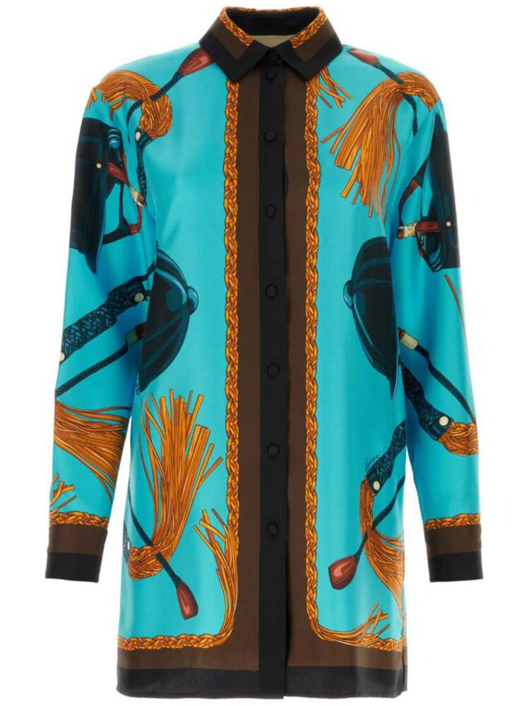 Gucci Equestrian-print silk shirt - Blue Cover