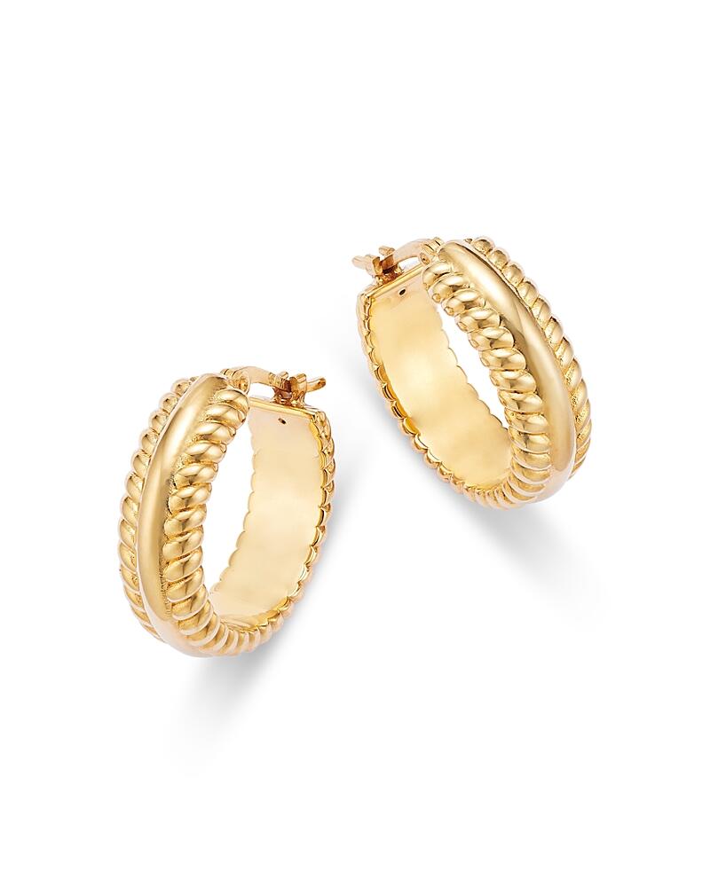 Bloomingdale's Fine Collection Polished Rope Edged Huggie Hoop Earrings in 14K Yellow Gold Cover