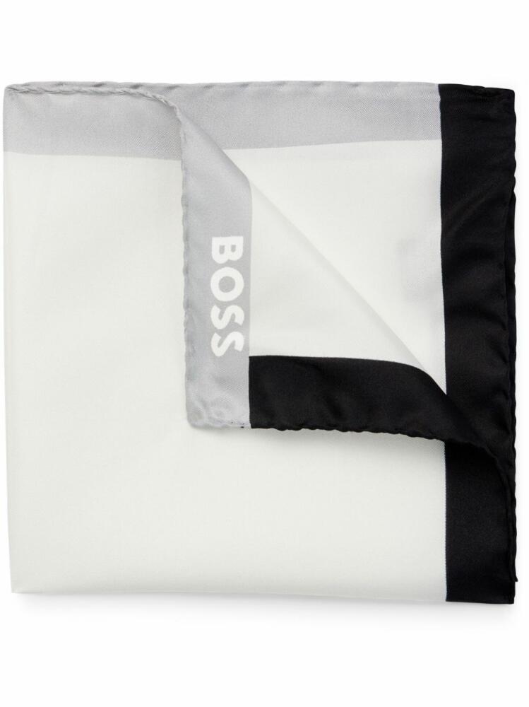 BOSS logo-print silk scarf - White Cover