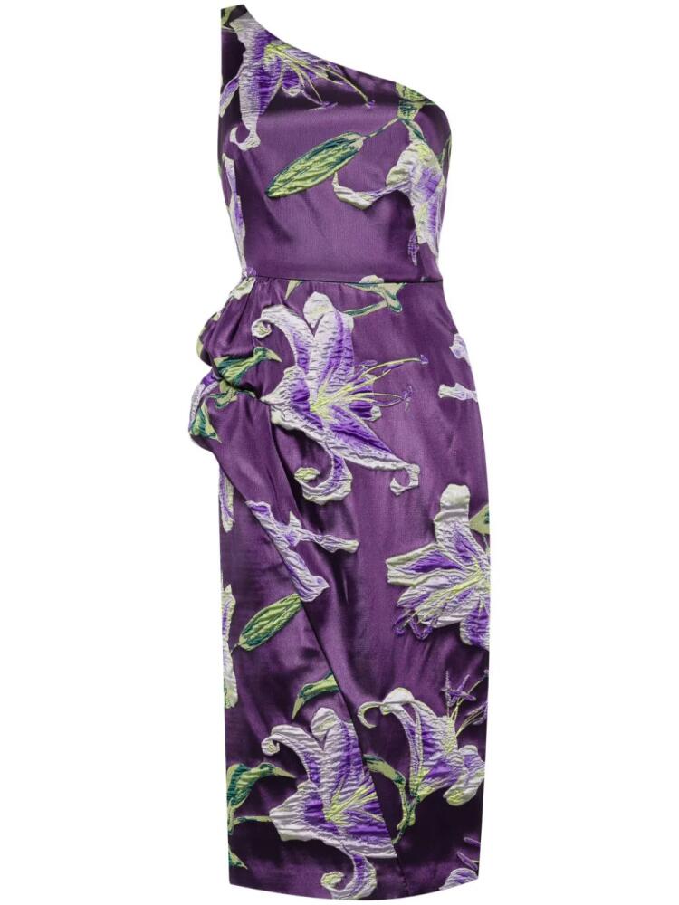 Marchesa Notte one-shoulder draped midi dress - Purple Cover