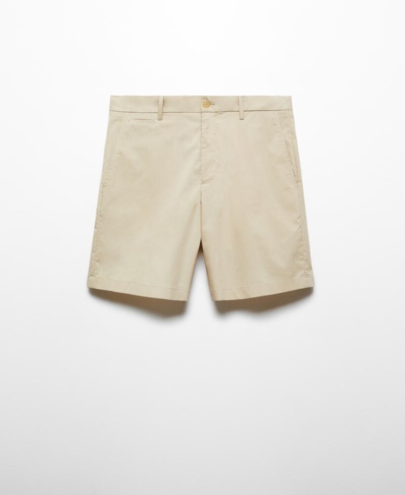 Mango Men's Slim Fit Cotton Bermuda Shorts - Sand Cover