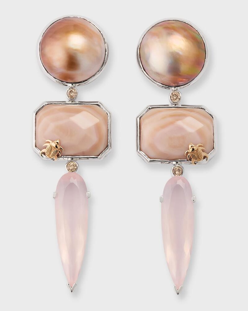 Stephen Dweck Pearl Conch Rose Quartz and Champagne Diamond Earrings Cover