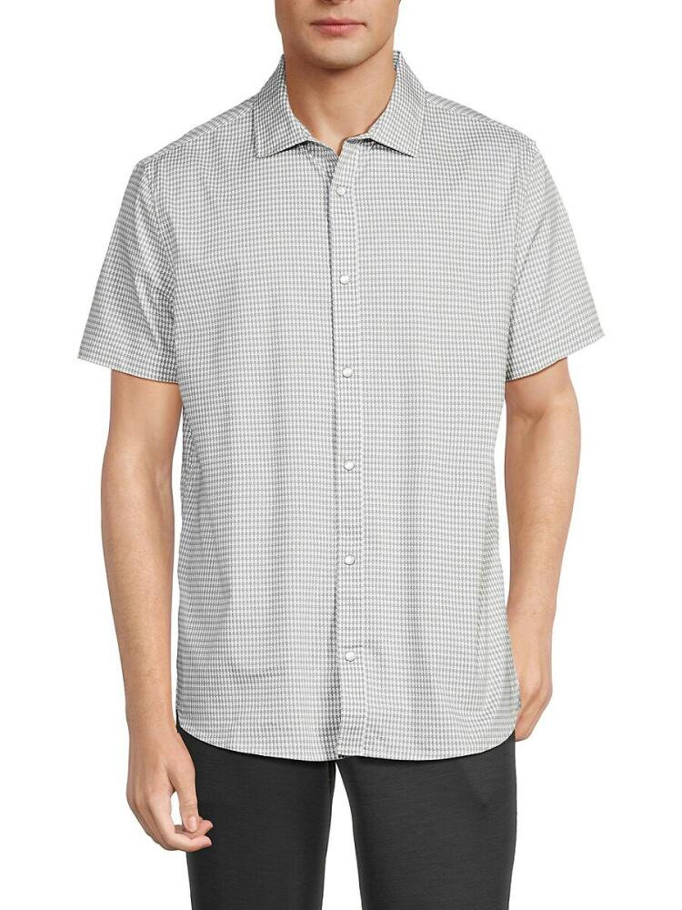 Karl Lagerfeld Paris Men's Houndstooth Short Sleeve Shirt - Light Grey Cover