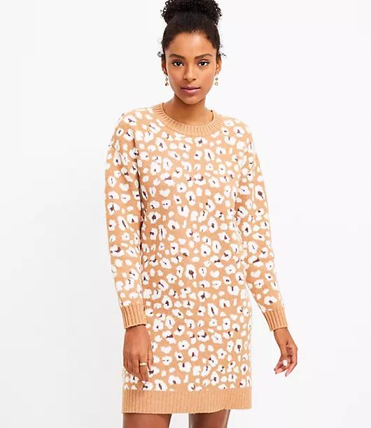 Loft Petite Shimmer Animal Print Sweater Dress Cover