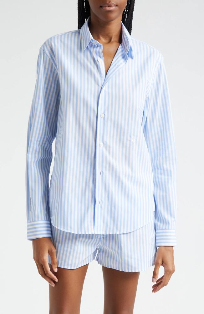 Sporty & Rich Stripe Cotton Button-Up Shirt in White/Sky Blue Large Stripe Cover