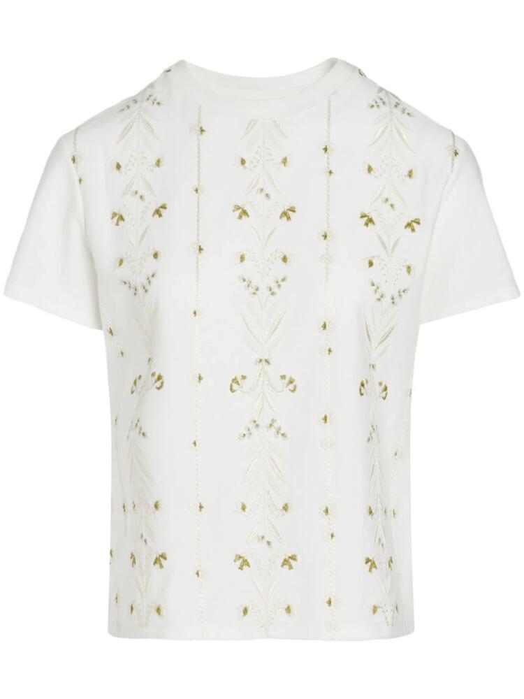 Giambattista Valli floral-embroidered cotton T-shirt - White Cover