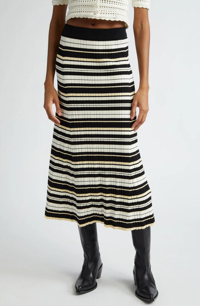 Ganni Futute Rib Stripe Midi Skirt in Ivory Multicolour Cover