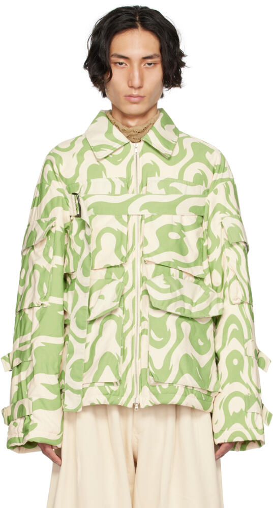 Dries Van Noten Beige & Green Cargo Pockets Jacket Cover