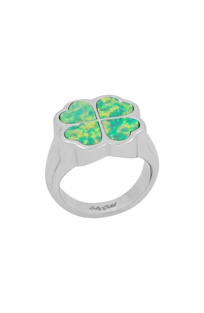 July Child Irish Charm Signet Ring in Silver/Green Opal Cover