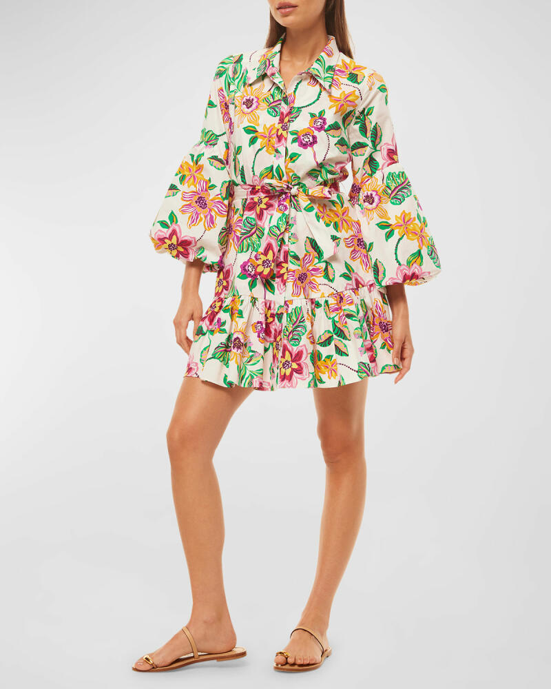 MISA Los Angeles Martina Floral-Print Balloon-Sleeve Mini Shirtdress Cover