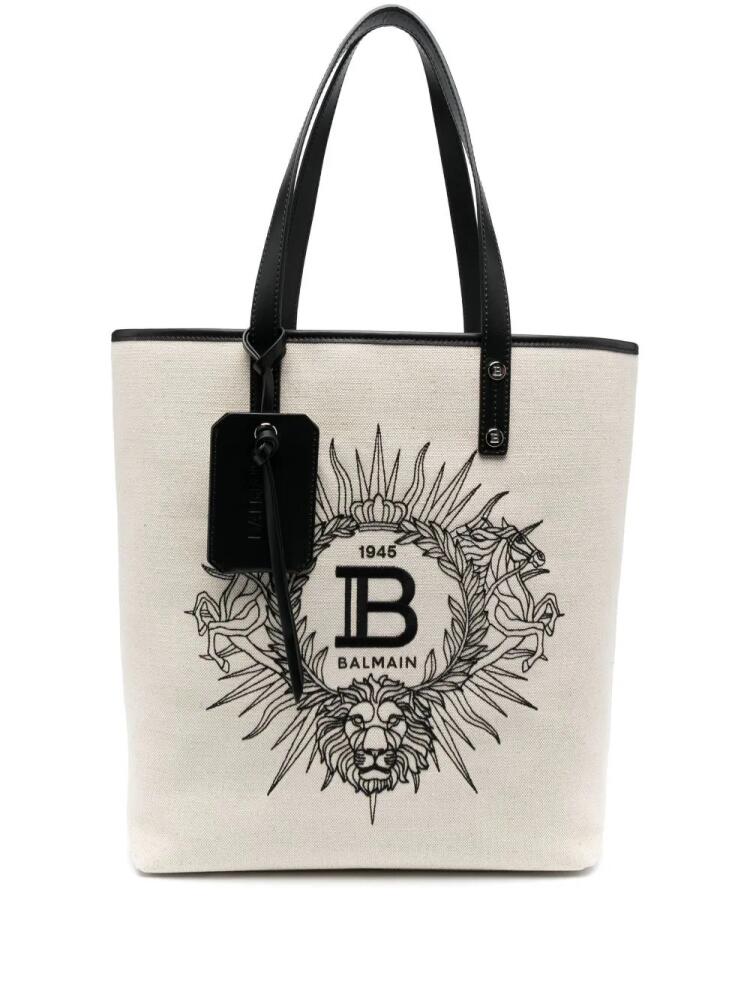 Balmain Varsity embroidered-logo tote bag - Neutrals Cover