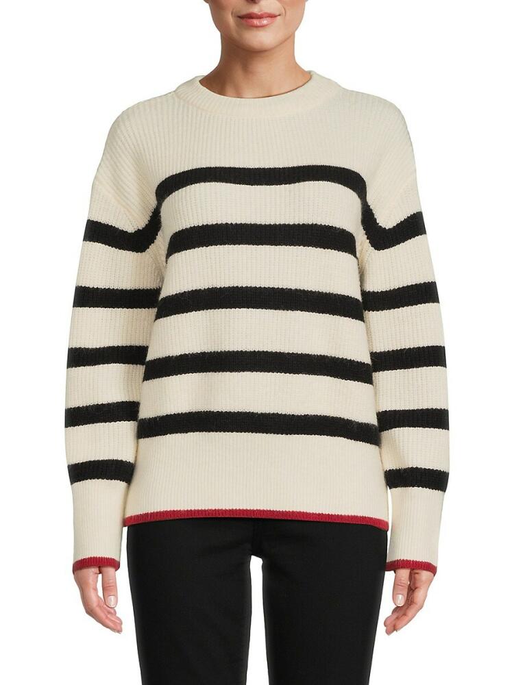 Lea & Viola Women's Slouchy Striped Sweater - Black Ivory Cover