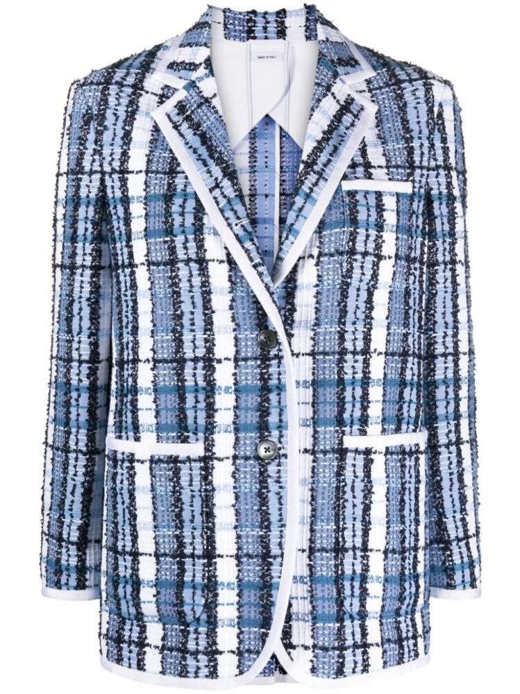 Thom Browne tartan-checked bouclé blazer - Blue Cover