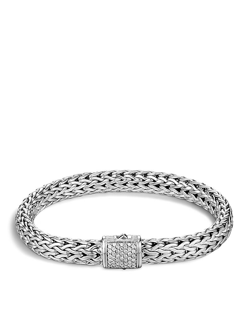 John Hardy Classic Chain Sterling Silver Medium Bracelet with Diamond Pave Cover