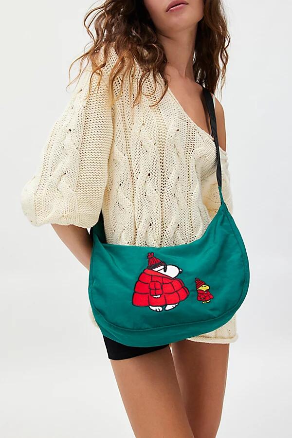 BAGGU X Peanuts Medium Nylon Crescent Bag in Green Cover