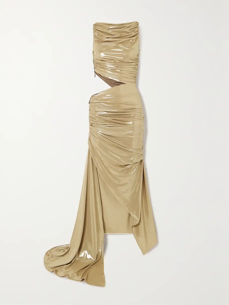 Maticevski - Cutout Ruched Stretch-lamé Gown - Gold Cover