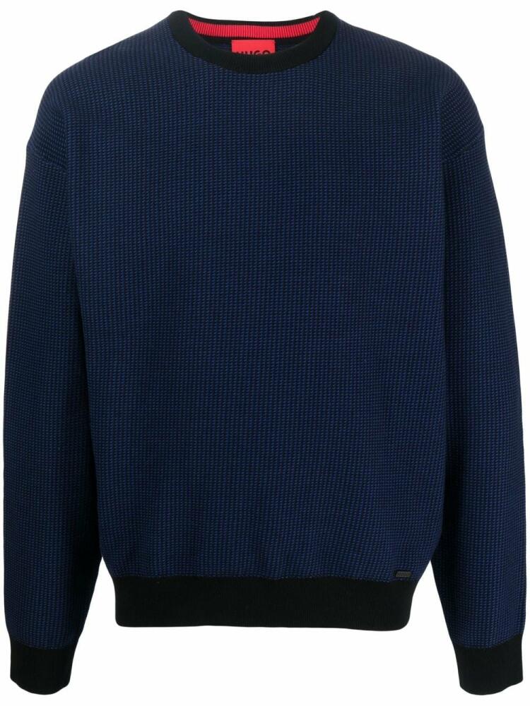 HUGO waffle-knit crew neck jumper - Blue Cover