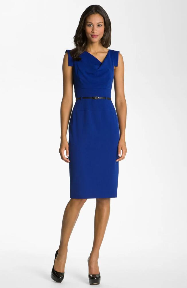 Black Halo Jackie Belted Stretch Gabardine Sheath Dress in Cobalt Cover