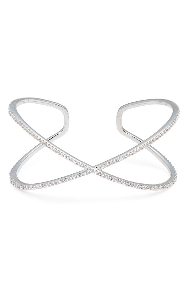 Nordstrom Cubic Zirconia Crossover Cuff Bracelet in Clear- Silver Cover