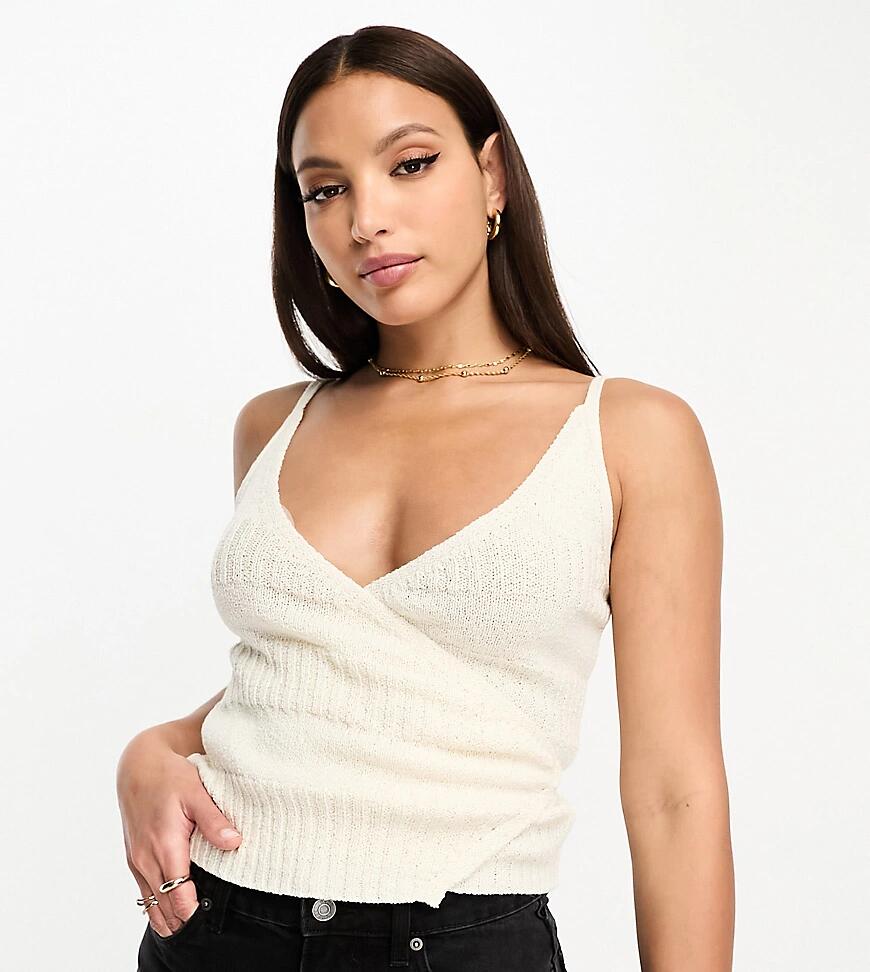 ASOS DESIGN Tall knit wrap cami in mixed stitch in cream-White Cover