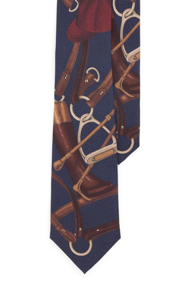 Ralph Lauren Purple Label Equestrian Print Silk Twill Tie in Navy Multi Cover