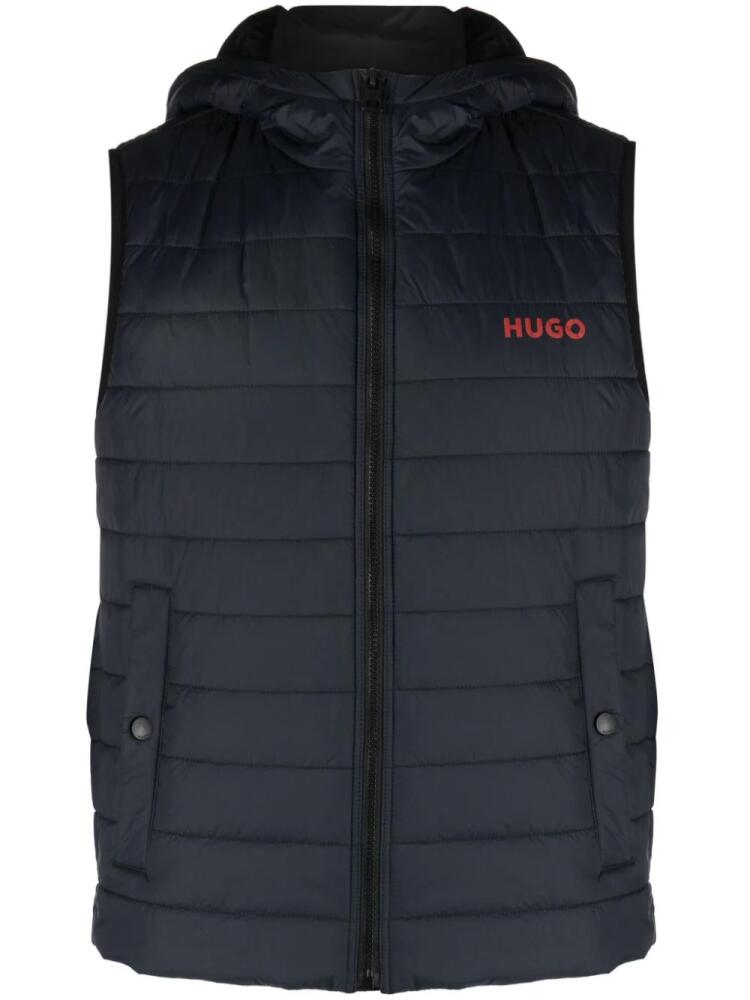 HUGO logo-print padded gilet - Blue Cover