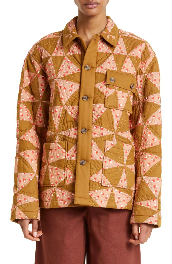 Bode Kaleidoscope Quilted Jacket in Khaki Peach Cover