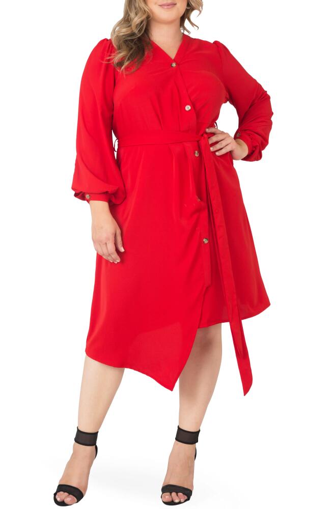 Standards & Practices Asymmetrical Long Sleeve Shirtdress in Cherry Cover