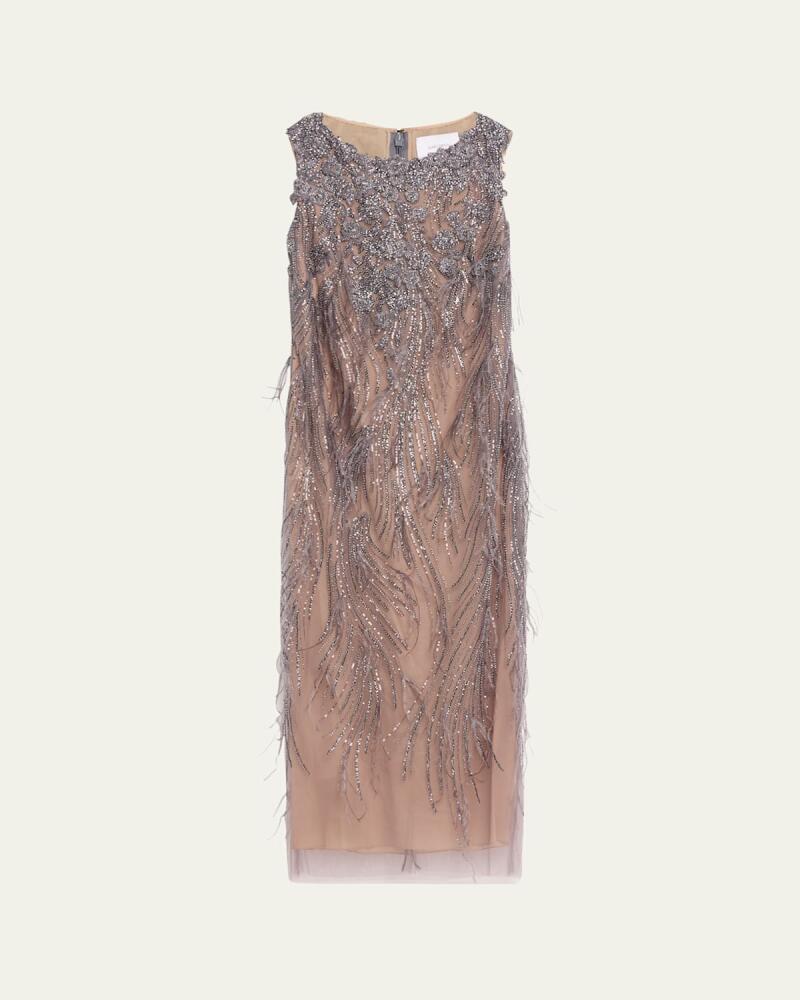 Marchesa Beaded Ostrich-Feather Embroidered Cocktail Dress Cover